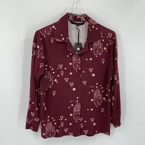 Mina Lisa Jersey Button up top Psych knit lounge PJ astrology hand star new S